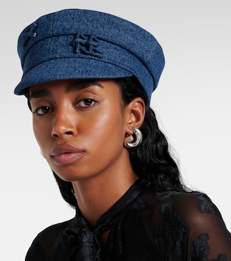 Coralie‎ Embellished Sequins Velvet Newsboy Cap Style Modern Caplet  Navy Hat Retro Denim Fiddler Cap Newsboy Hats with Rhinestone Chain  main image 2