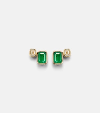 Two Step 18kt gold earrings with emeralds and diamonds | Shay Jewelry
