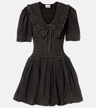 Bow-detail denim minidress | Ganni