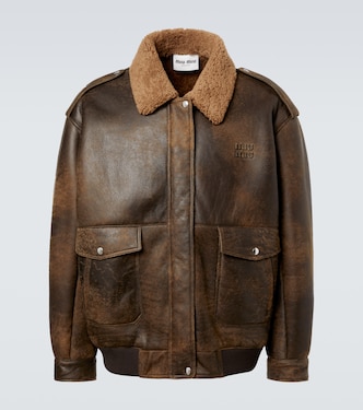 Shearling-lined leather blouson jacket | Miu Miu