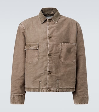 Corduroy-trimmed distressed denim jacket | Maison Margiela