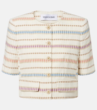Orville striped cropped cotton-blend jacket | Veronica Beard