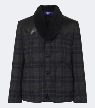 Leather-trimmed wool tweed down jacket | Junya Watanabe