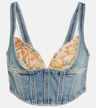 Bedrucktes Bustier-Top aus Denim | Alessandra Rich