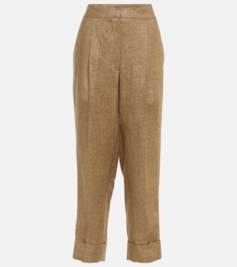 Pantalon tapered en lin mélangé à taille mi-haute | Brunello Cucinelli