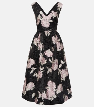 Robe midi en jacquard à fleurs | Monique Lhuillier