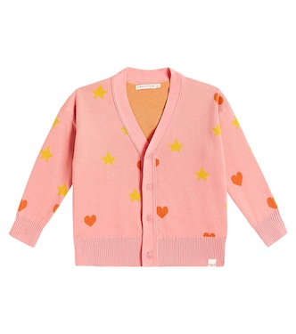 Hearts Stars jacquard cotton cardigan | Tinycottons