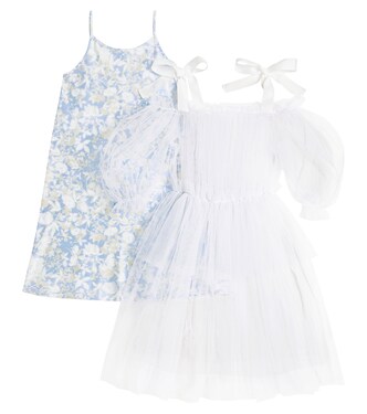 Ruched floral cotton-lined tulle dress | Paade Mode