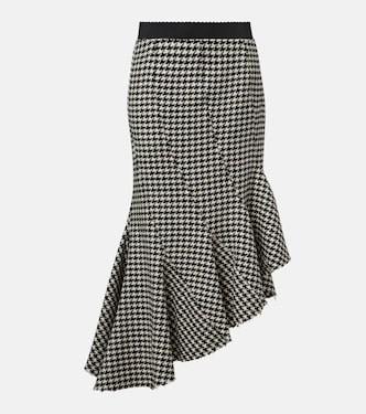 Ruffled houndstooth virgin wool midi skirt | The Attico