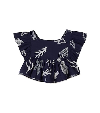 Cycas printed ruffled cotton top | Poupette St Barth Kids