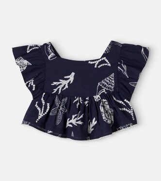 Cycas printed ruffled cotton top | Poupette St Barth Kids