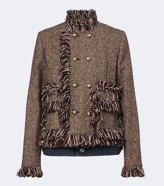 Veste en tweed et denim à franges | Sacai