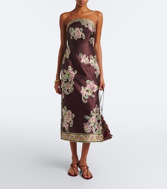 elfelfelfarchives BUSTIER PRINTED シズニルック Josie floral strapless bustier dress in brown - Alemais | Mytheresa