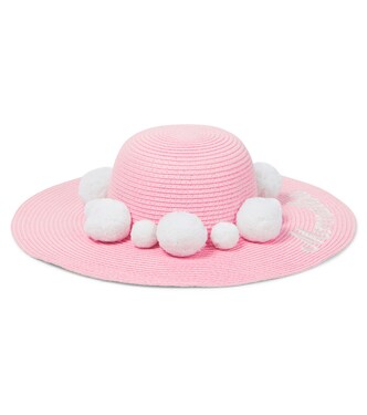 Pom pom embellished raffia hat | Monnalisa
