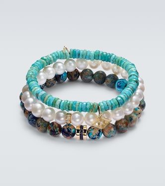 Set of 3 14kt gold (585/1000) bracelets with gemstones | Sydney Evan