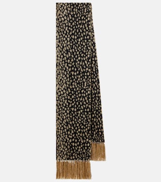 Fringed wool and cashmere-blend lamé scarf | Valentino