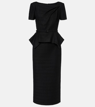 Vestido midi de bouclé con peplum y cinturón | Roland Mouret