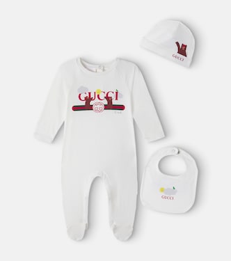 X Euan Roberts Baby Set aus Mütze, Lätzchen und Strampler | Gucci Kids