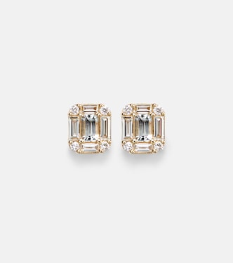 Shield Of Strength 14kt gold earrings with diamonds and aquamarine | Stone and Strand