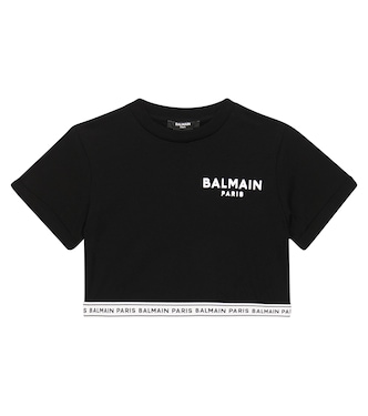 Logo cropped cotton jersey T-shirt | Balmain Kids