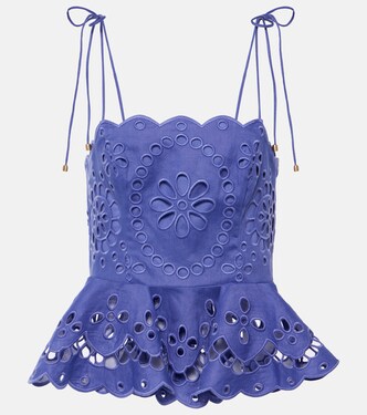 Pop embroidered peplum linen top | Zimmermann