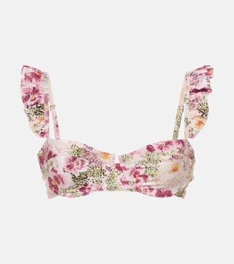 Kiwi ruffled floral bikini top | Agua by Agua Bendita
