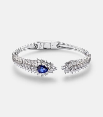 Reign Supreme 18kt white gold bangle with diamonds and sapphire | Yeprem