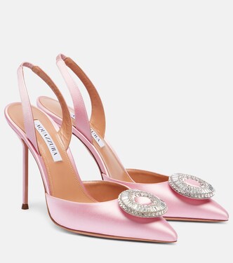 Crystal Hoop 105 satin slingback pumps | Aquazzura