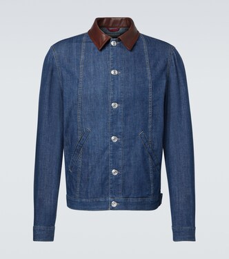 Leather-trimmed denim jacket | Brunello Cucinelli