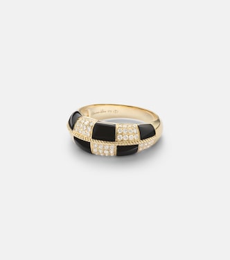Anillo Alliance Damier de oro de 9 ct con diamantes y ónix | Yvonne Léon