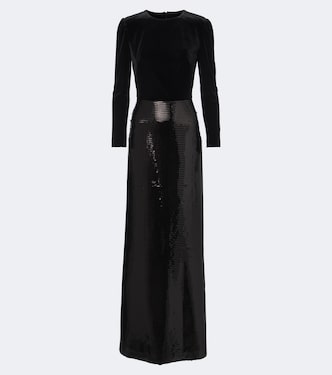 Sequined velvet-paneled gown | Monique Lhuillier