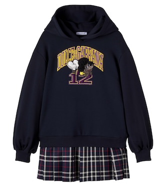 Plaid-trimmed cotton and wool sweatshirt dress | Dolce&Gabbana Kids