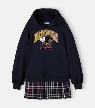 Plaid-trimmed cotton and wool sweatshirt dress | Dolce&Gabbana Kids