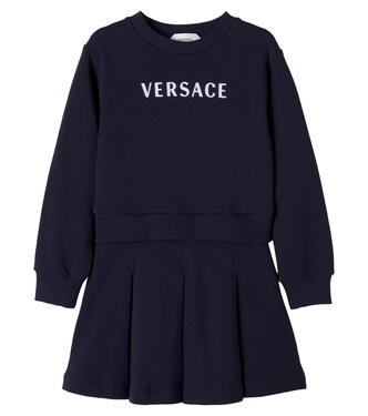 Logo embroidered cotton jersey dress | Versace Kids