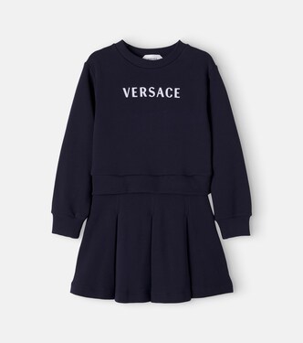 Vestido de jersey de algodón bordado con logo | Versace Kids