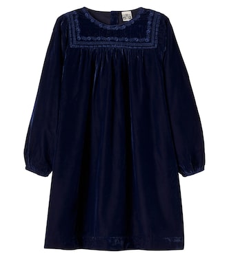 Pimousse embroidered gathered velvet dress | Bonton