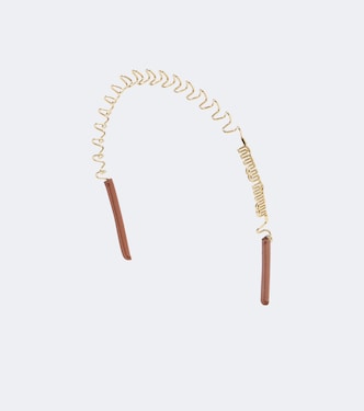 Logo leather-trimmed headband | Miu Miu