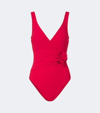 Rosetta floral-appliqué gathered swimsuit | Karla Colletto