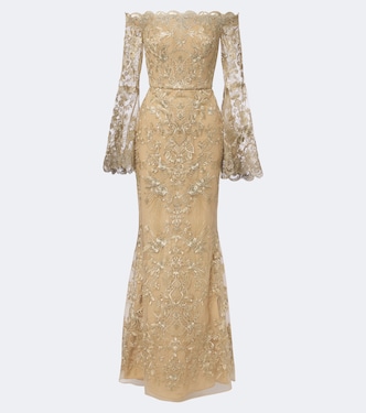 Off-Shoulder Robe aus Spitze mit Pailletten | Elie Saab