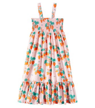 Strawberries shirred cotton dress | Tinycottons