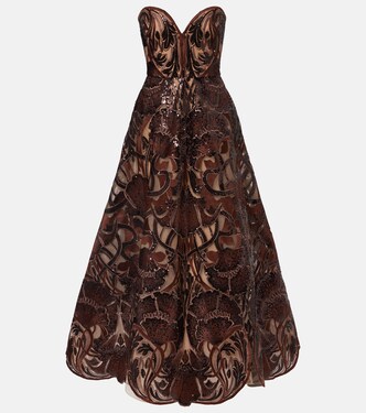 Floral sequined strapless gown | Elie Saab