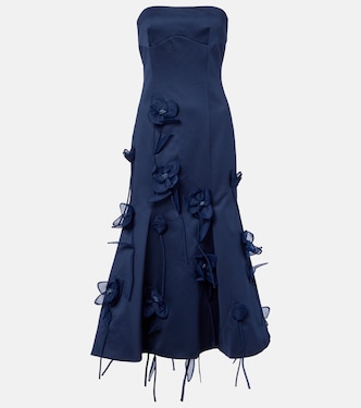 Floral-appliqué satin midi dress | Rotate