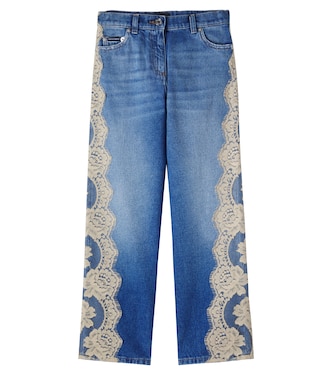Lace-trimmed straight jeans | Dolce&Gabbana Kids