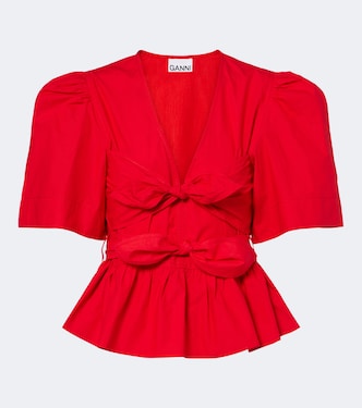 Blusa in popeline di cotone con fiocco | Ganni