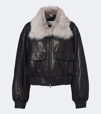 Shearling-trimmed leather blouson jacket | Nour Hammour