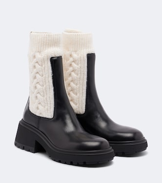 Tamia cable-knit leather ankle boots | Jimmy Choo