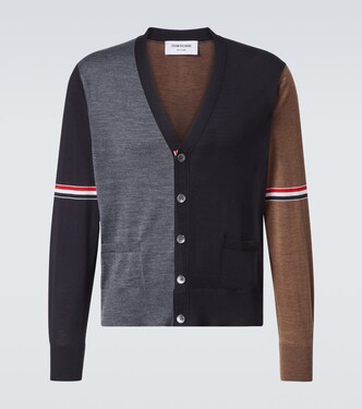 Colorblocked virgin wool cardigan | Thom Browne