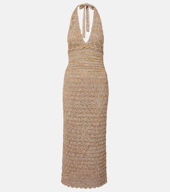 Open-knit linen-blend lamé midi dress | Valentino