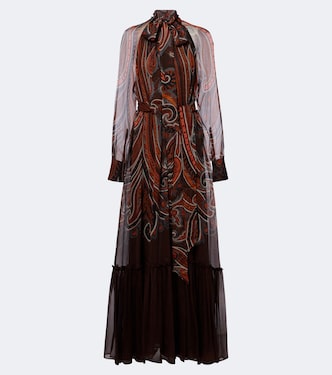 Vestido largo de seda con paisley y lazada | Etro