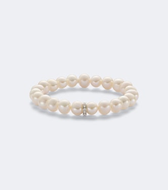 Bracelet en or blanc 14 ct, perles d’eau douce et diamants | Sydney Evan